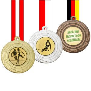 100 Fußball Medaillen TOP Design Ø 45mm mit Halsband & Beschriftung Jugend 