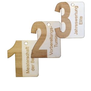 Holzmedaille Rechteck 123 mit Lasergravur