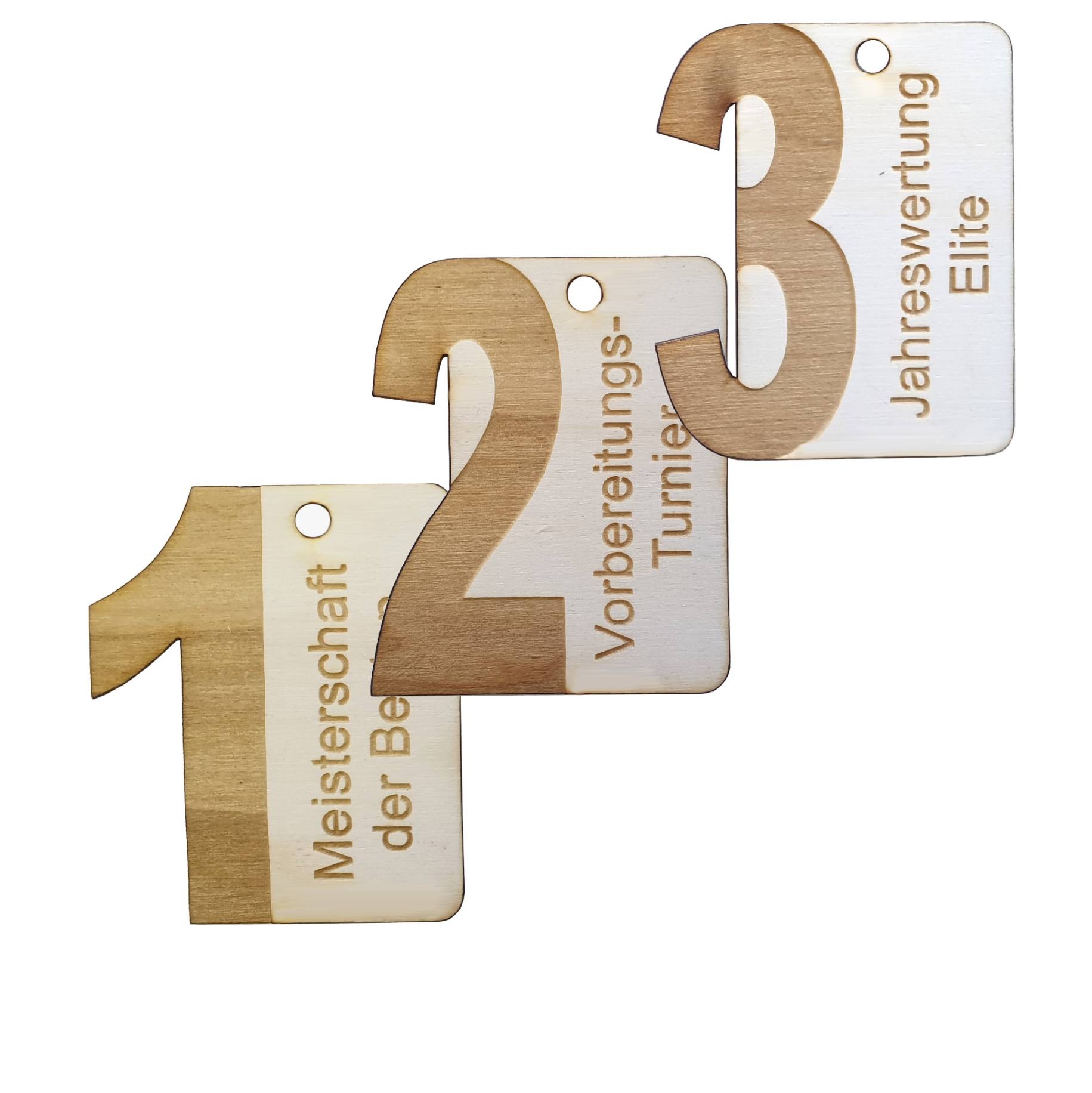 Holzmedaille Rechteck 123 mit Lasergravur