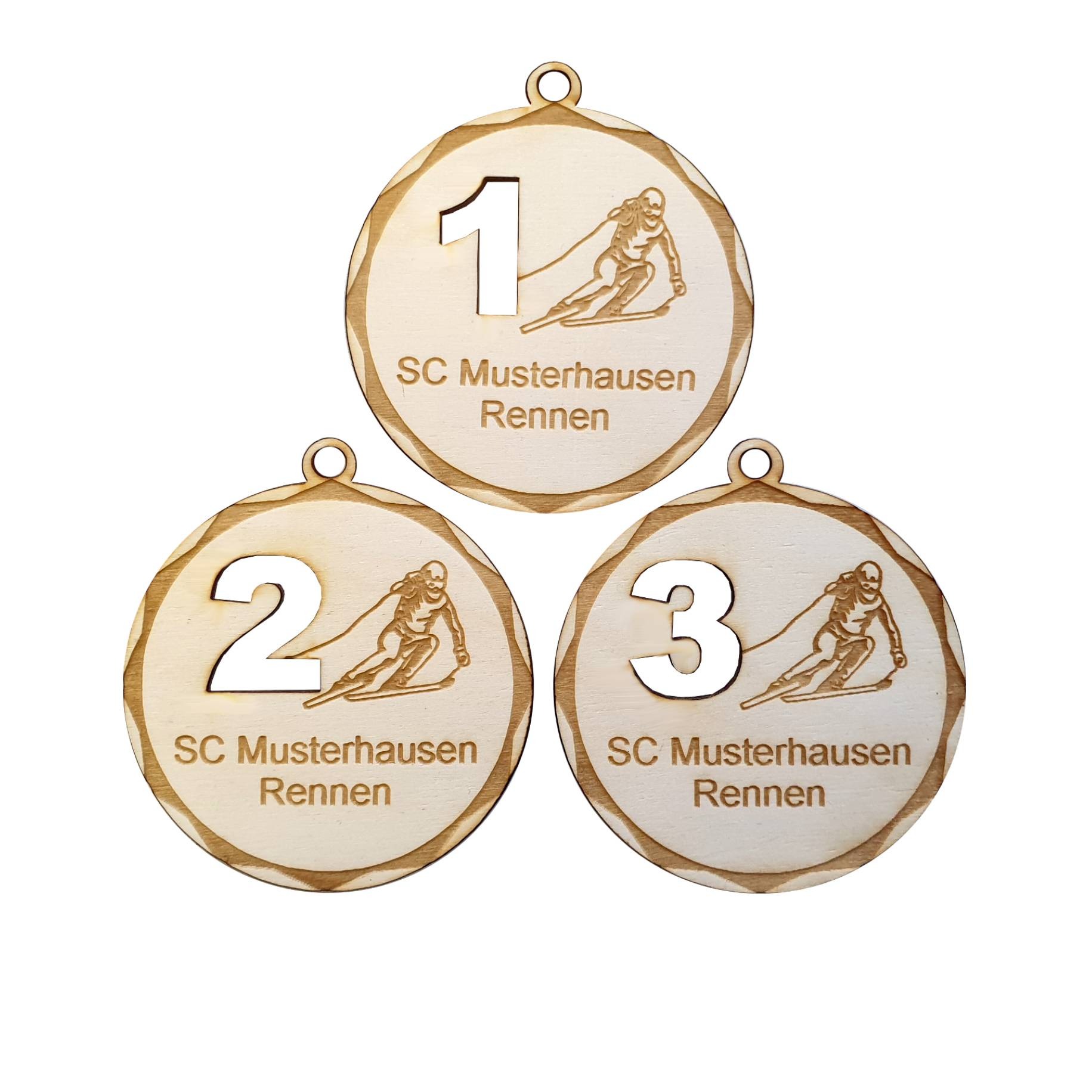 Holzmedaille Rund123 70 mm mit Lasergravur
